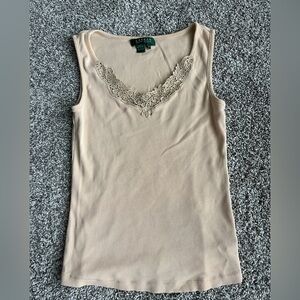 Lauren Ralph Lauren Beige Ribbed Lace Tank